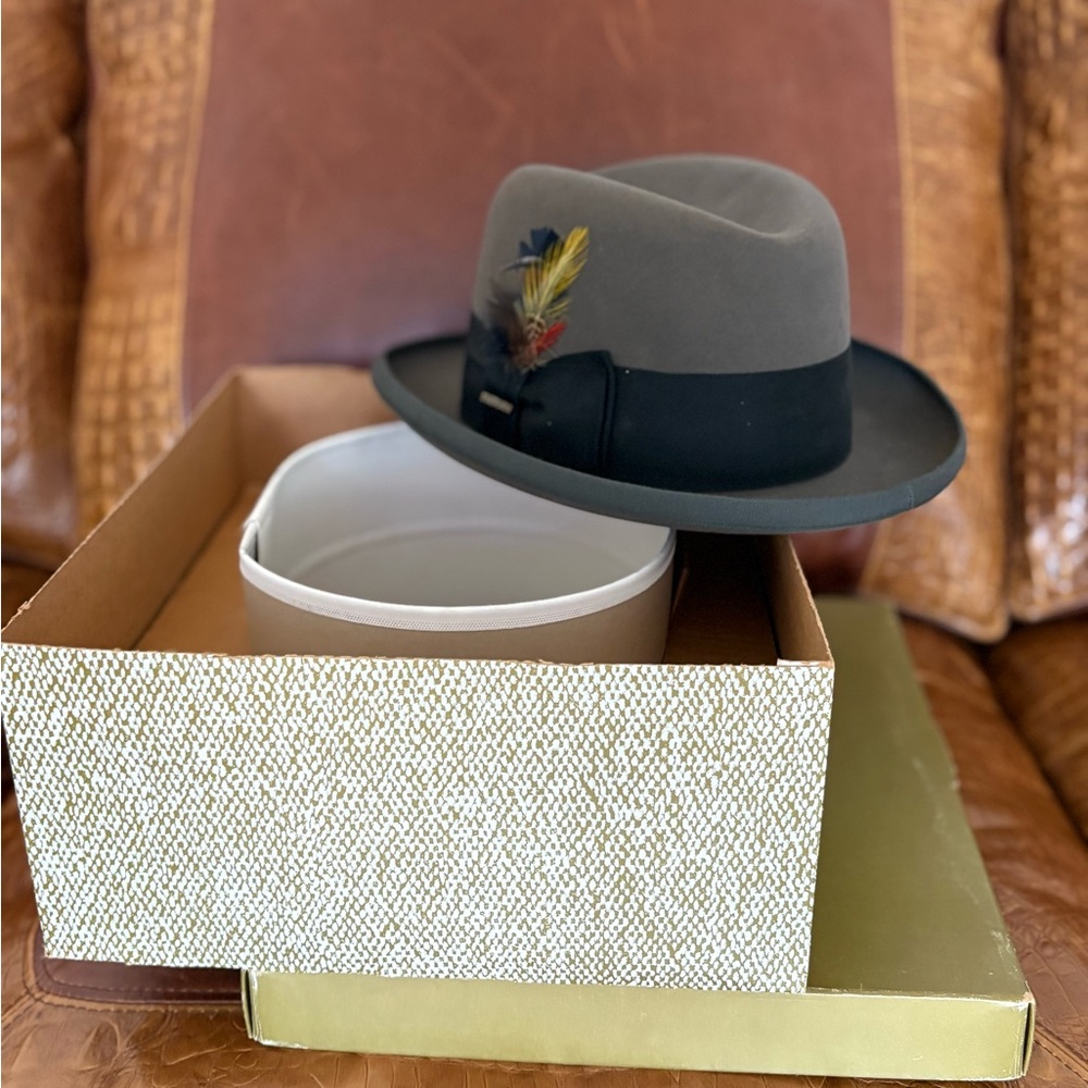 Stetson - Gray and Black Fedora with Feather Accent